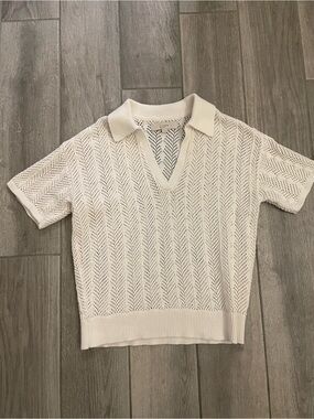 Loft v neck white short sleeve sweater size S